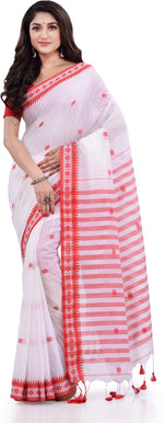 Thumbnail for Desh Bidesh Woven Handloom Pure Cotton Saree (White) - Distacart