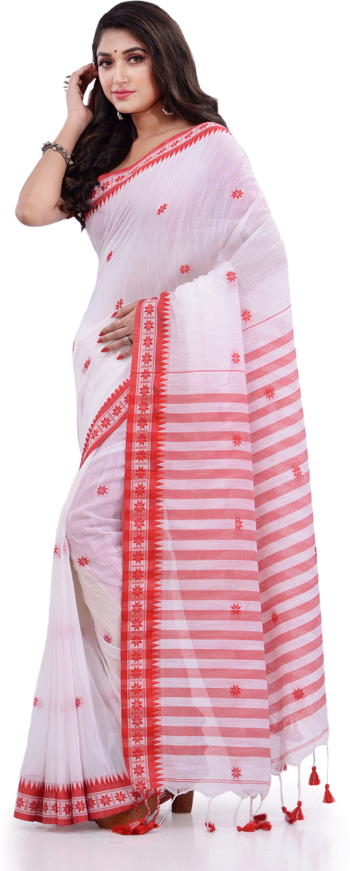 Desh Bidesh Woven Handloom Pure Cotton Saree (White) - Distacart