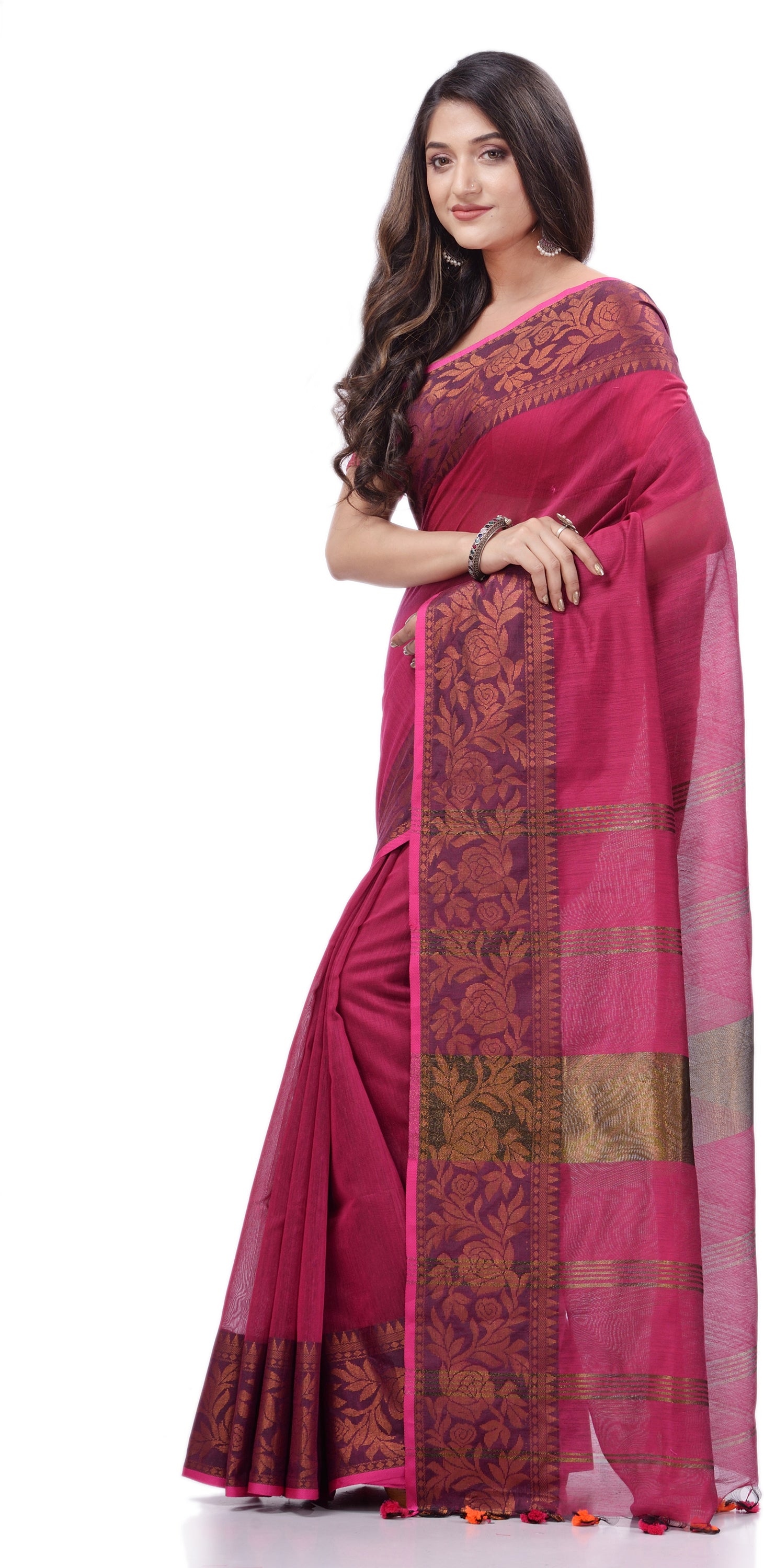 Desh Bidesh Printed Handloom Pure Cotton Saree (Pink) - Distacart