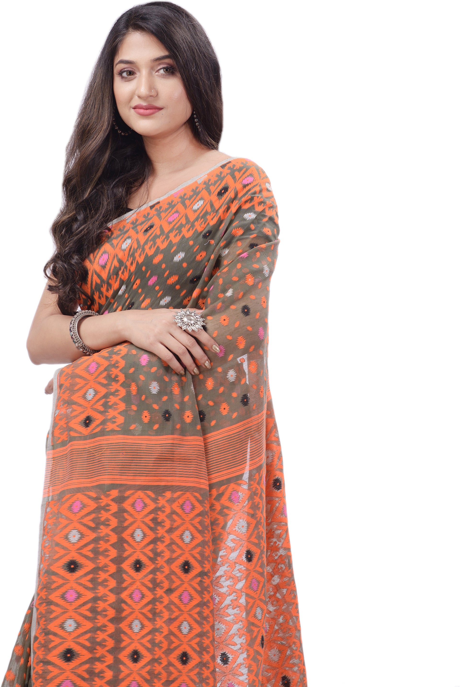 Desh Bidesh Woven Handloom Pure Cotton Saree (Grey) - Distacart