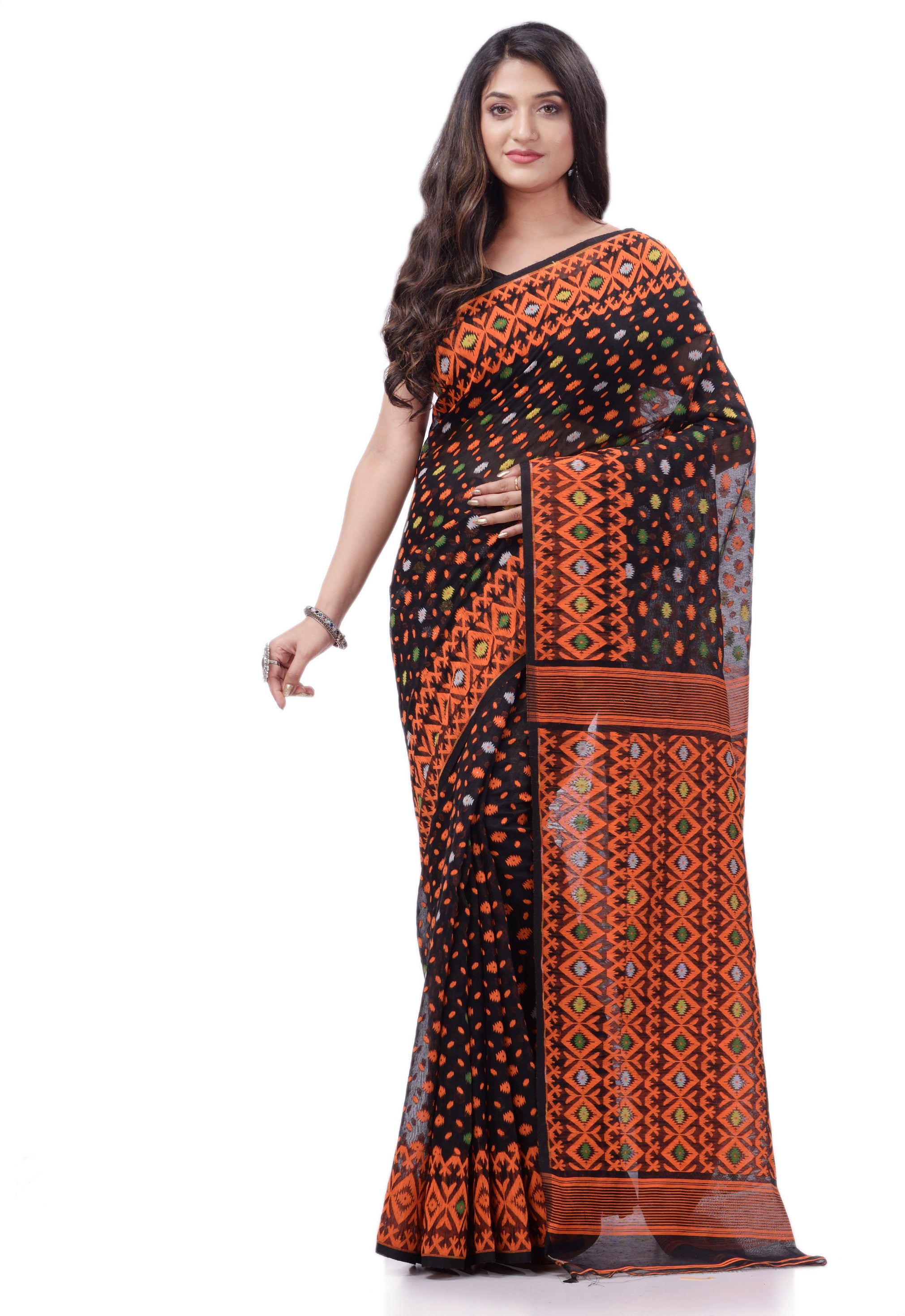 Desh Bidesh Woven Handloom Pure Cotton Saree (Black) - Distacart