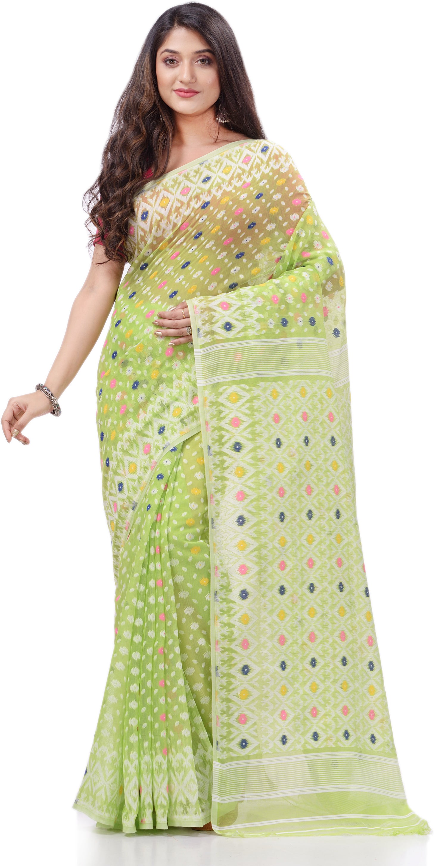 Desh Bidesh Woven Handloom Pure Cotton Saree (Green) - Distacart