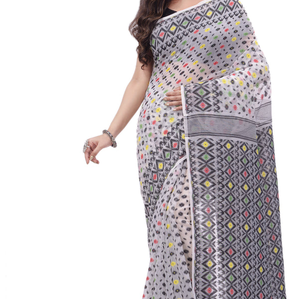 Desh Bidesh Woven Handloom Pure Cotton Saree (White) - Distacart