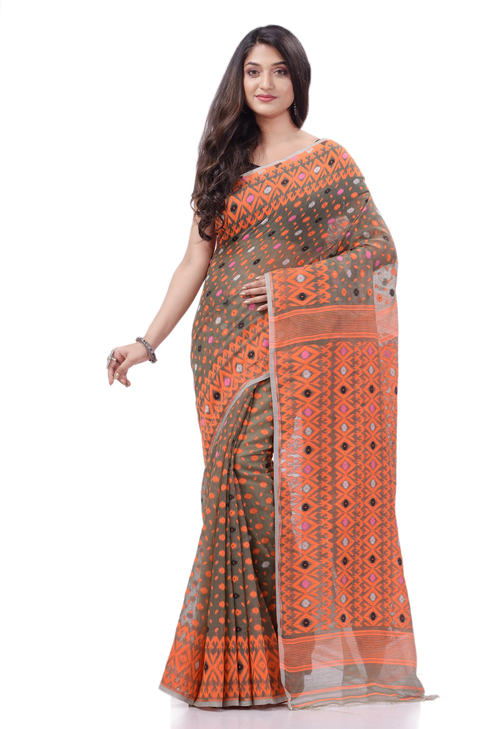 Desh Bidesh Woven Handloom Pure Cotton Saree (Grey) - Distacart