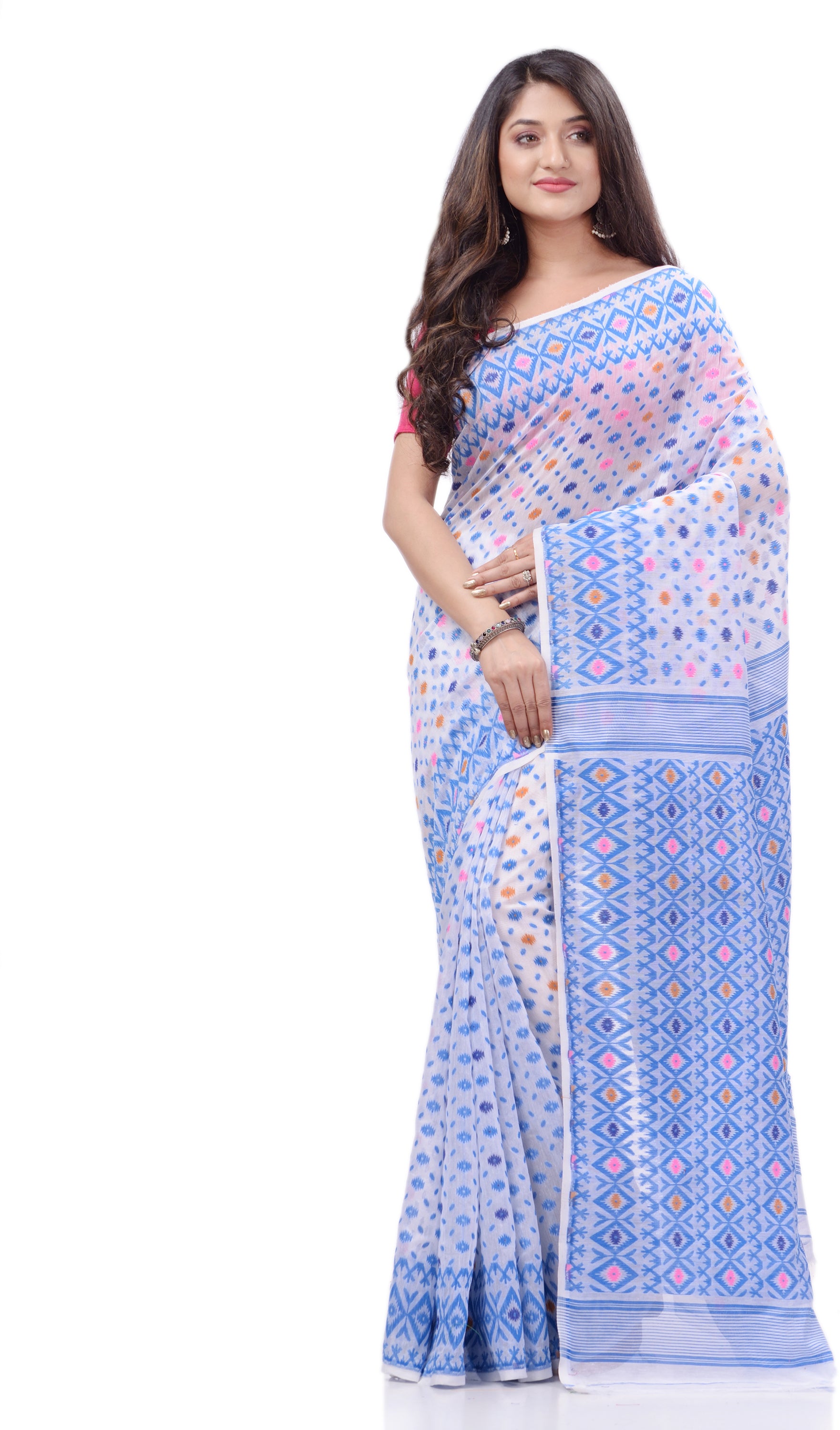 Desh Bidesh Woven Handloom Pure Cotton Saree (Blue) - Distacart