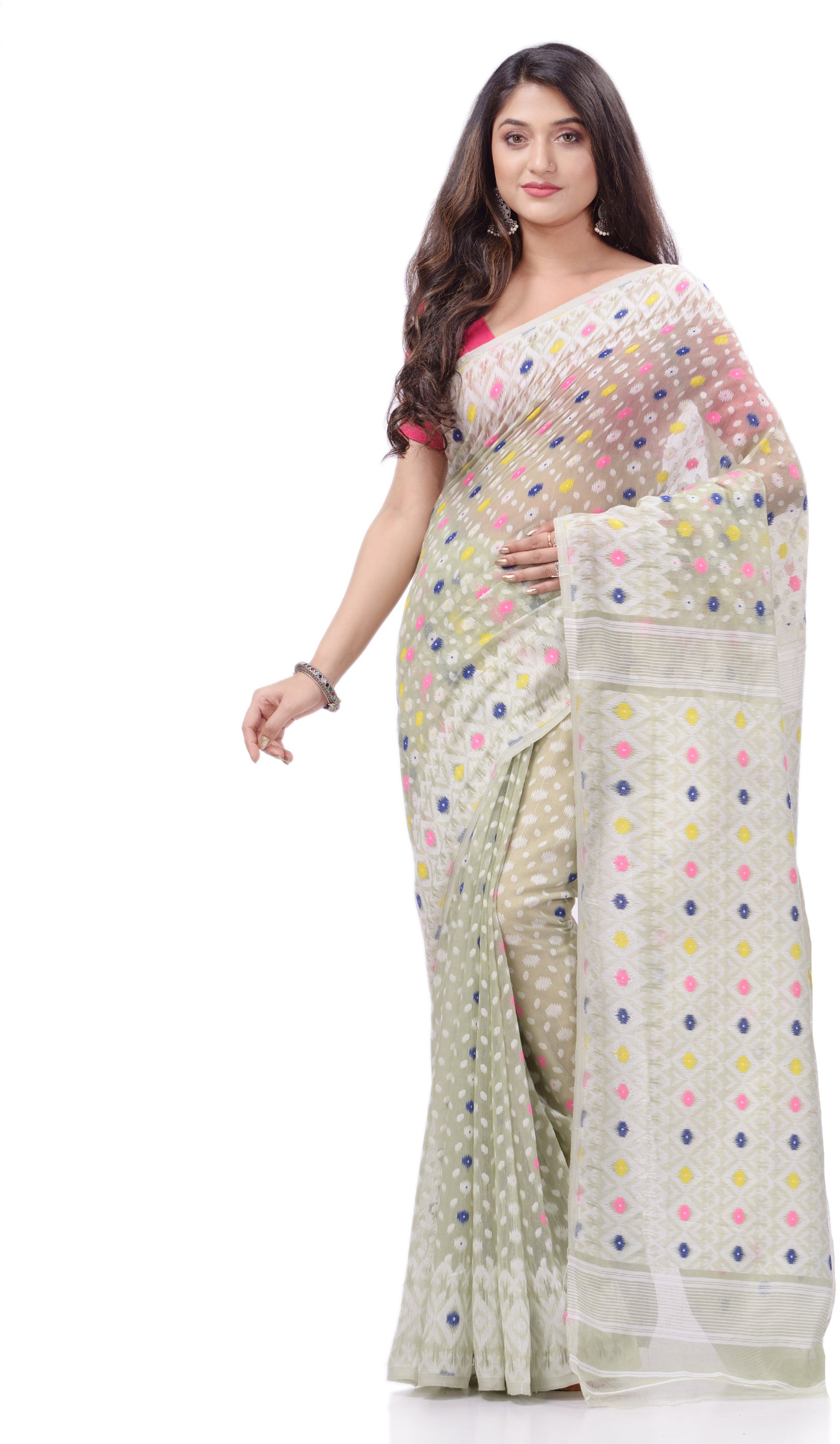 Desh Bidesh Woven Handloom Pure Cotton Saree (White) - Distacart