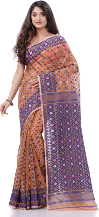 Desh Bidesh Woven Handloom Pure Cotton Saree (Orange) - Distacart