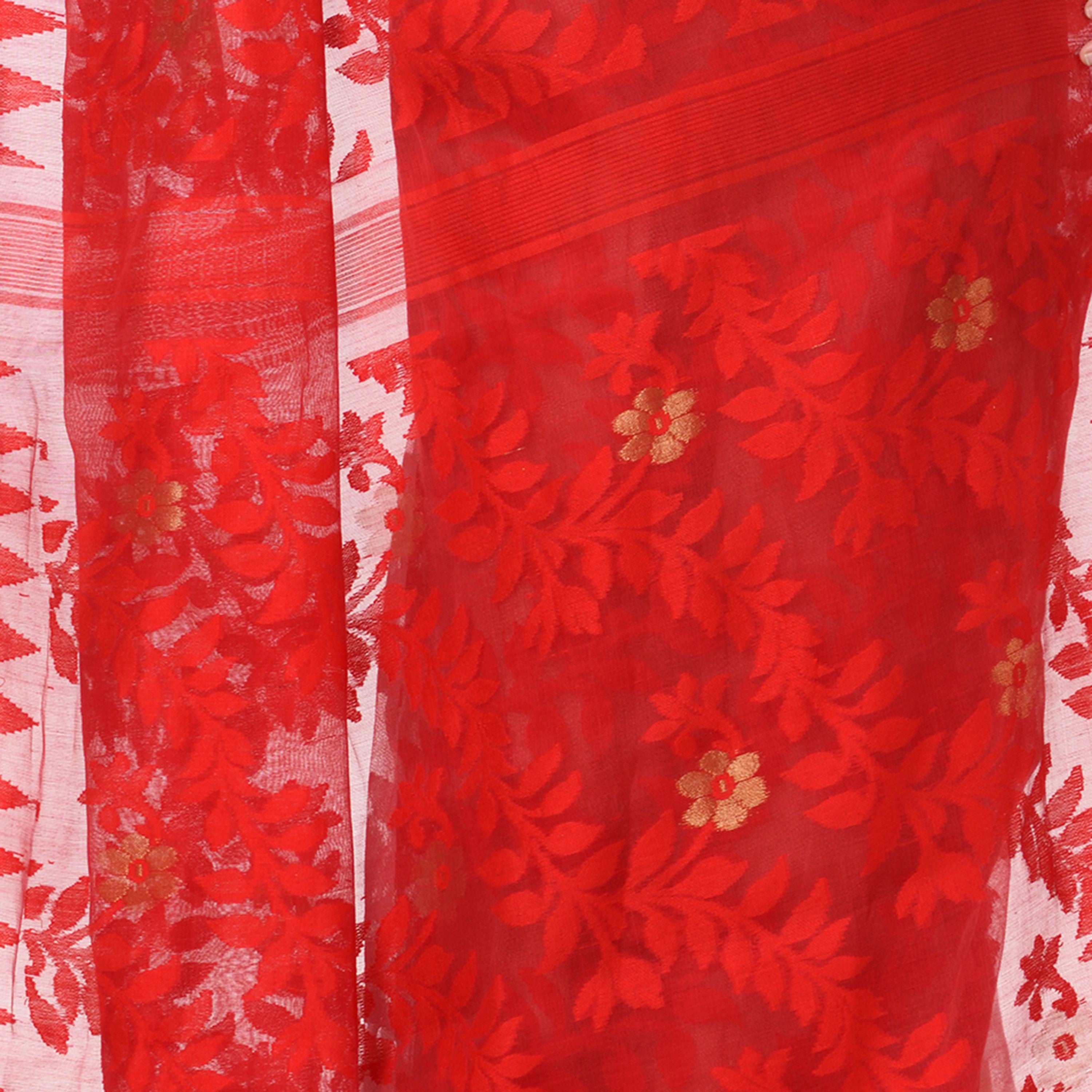 Desh Bidesh Woven Handloom Handloom Pure Cotton Saree (Red, White) - Distacart