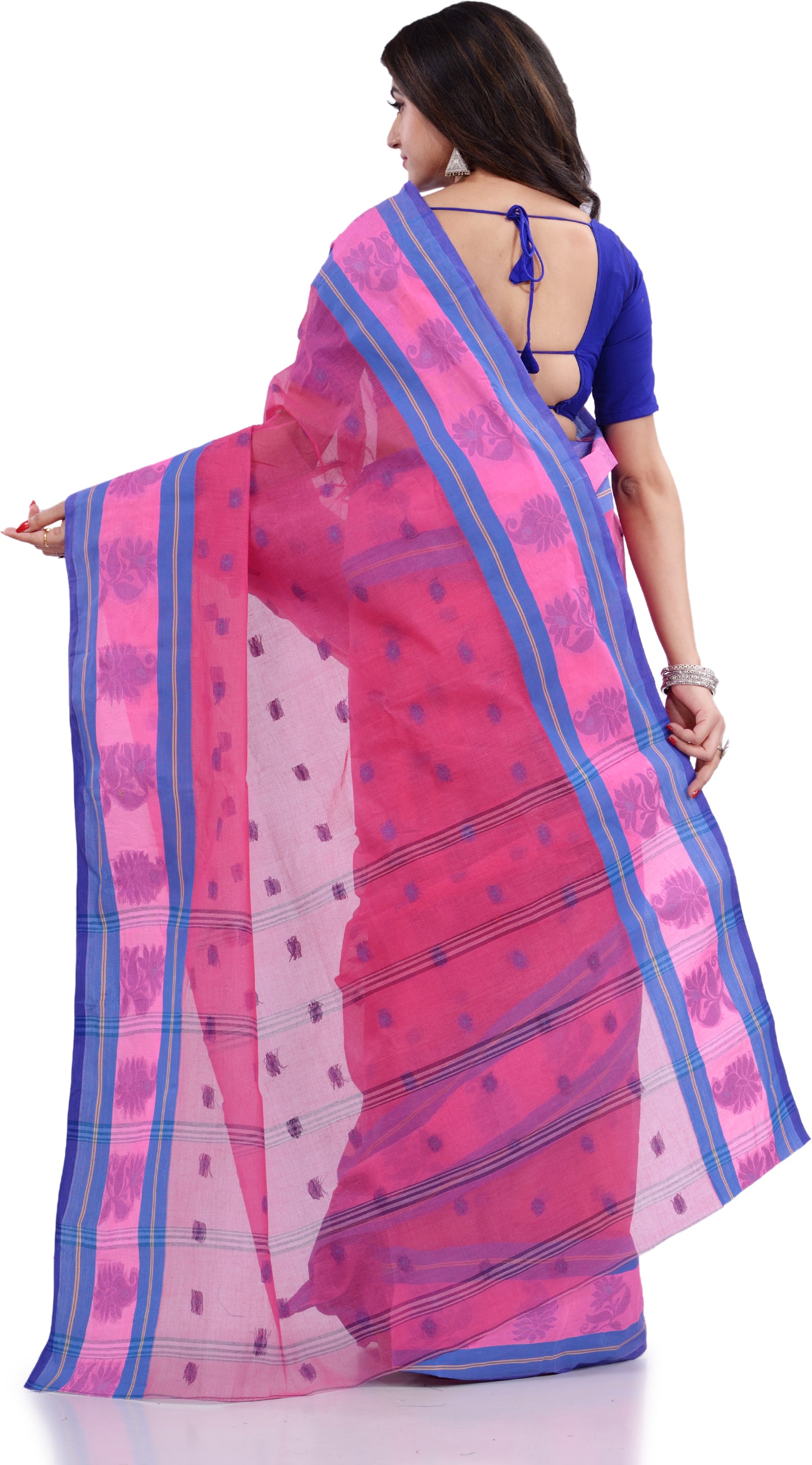 Desh Bidesh Woven Handloom Pure Cotton Saree (Pink) - Distacart