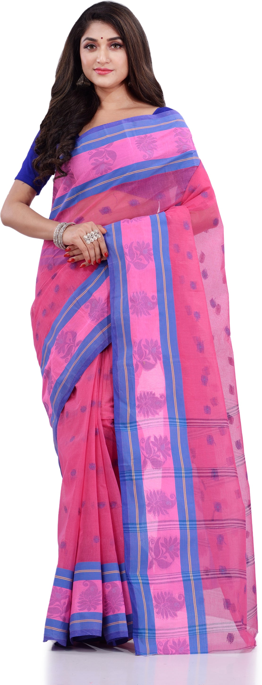 Desh Bidesh Woven Handloom Pure Cotton Saree (Pink) - Distacart