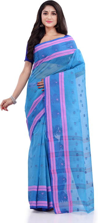 Desh Bidesh Woven Handloom Pure Cotton Saree (Blue) - Distacart