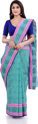 Thumbnail for Desh Bidesh Woven Handloom Pure Cotton Saree (Light Blue) - Distacart