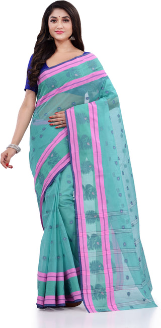 Desh Bidesh Woven Handloom Pure Cotton Saree (Light Blue) - Distacart