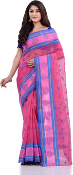 Thumbnail for Desh Bidesh Woven Handloom Pure Cotton Saree (Pink) - Distacart