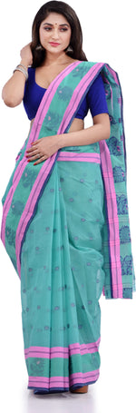 Thumbnail for Desh Bidesh Woven Handloom Pure Cotton Saree (Light Blue) - Distacart