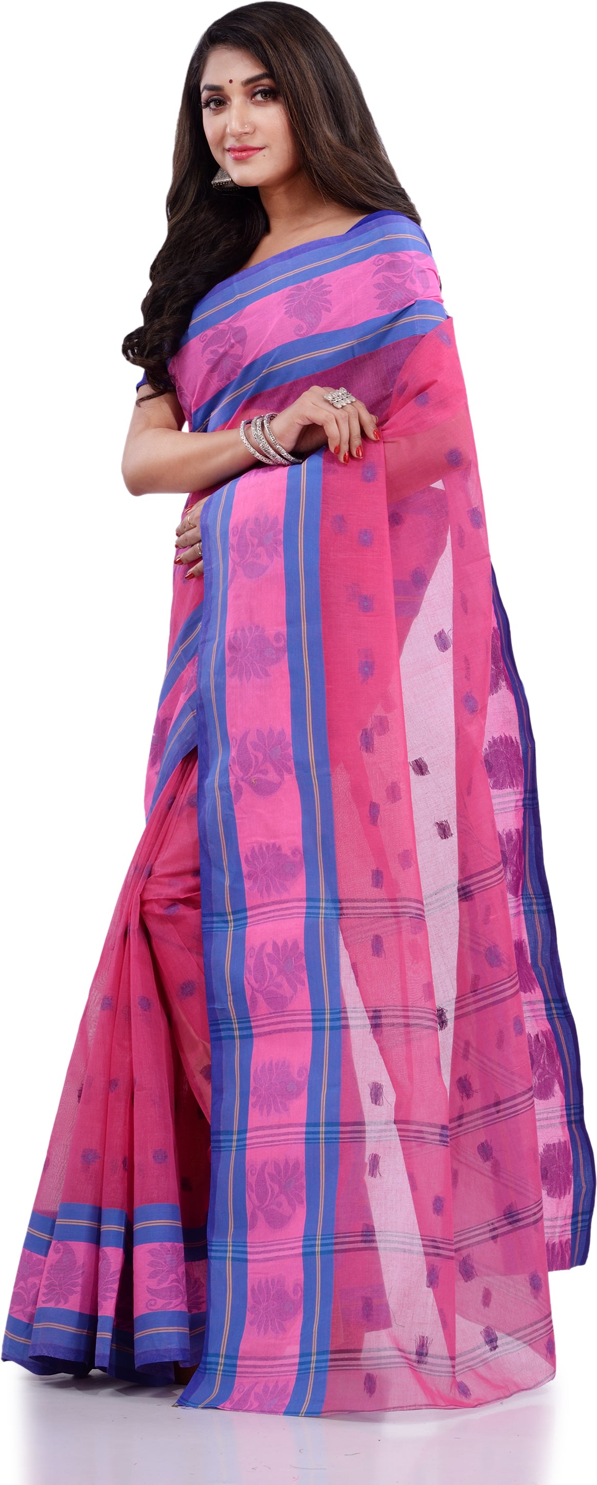 Desh Bidesh Woven Handloom Pure Cotton Saree (Pink) - Distacart