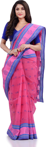 Thumbnail for Desh Bidesh Woven Handloom Pure Cotton Saree (Pink) - Distacart