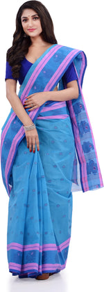 Thumbnail for Desh Bidesh Woven Handloom Pure Cotton Saree (Blue) - Distacart