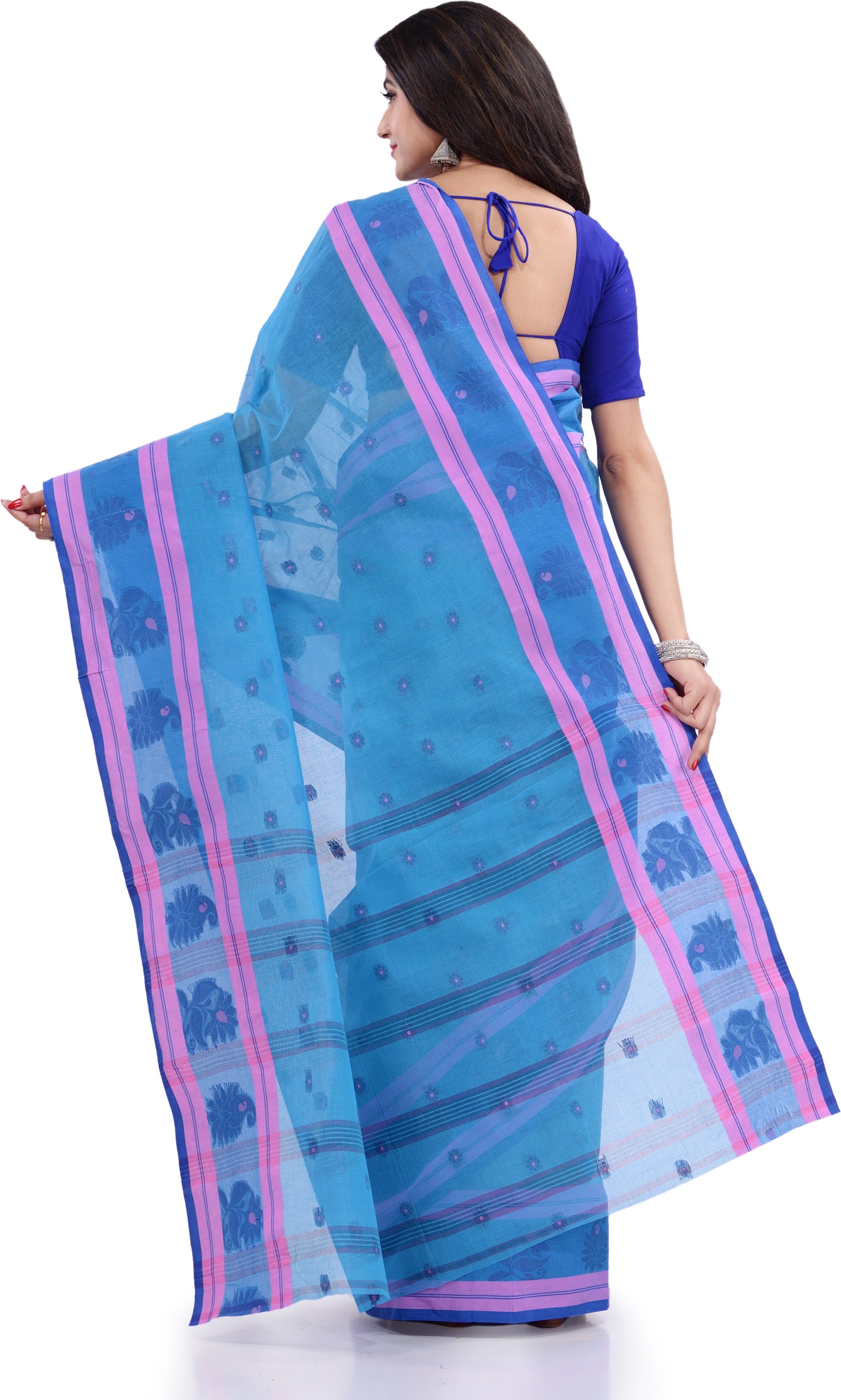 Desh Bidesh Woven Handloom Pure Cotton Saree (Blue) - Distacart