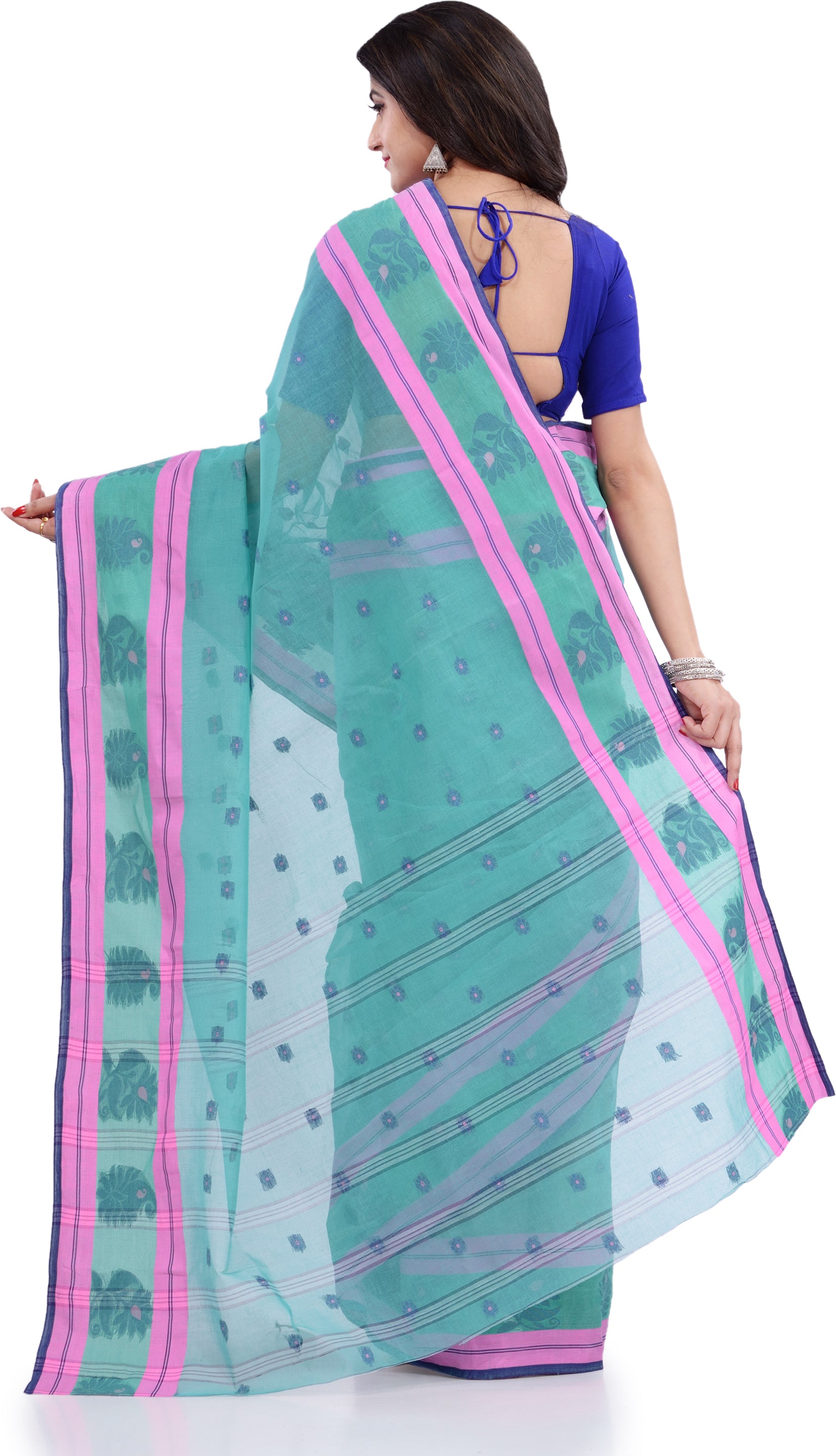 Desh Bidesh Woven Handloom Pure Cotton Saree (Light Blue) - Distacart
