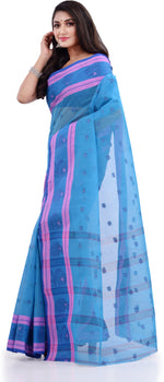 Thumbnail for Desh Bidesh Woven Handloom Pure Cotton Saree (Blue) - Distacart