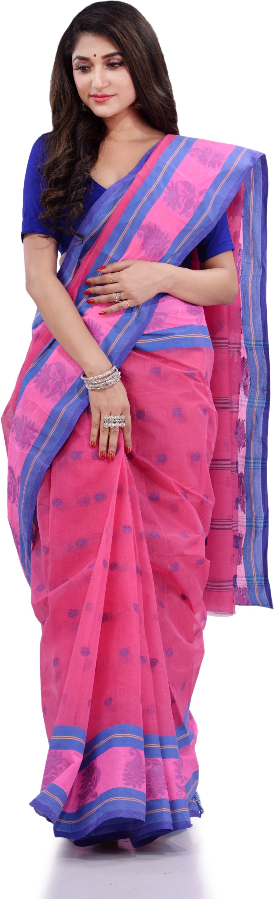 Desh Bidesh Woven Handloom Pure Cotton Saree (Pink) - Distacart