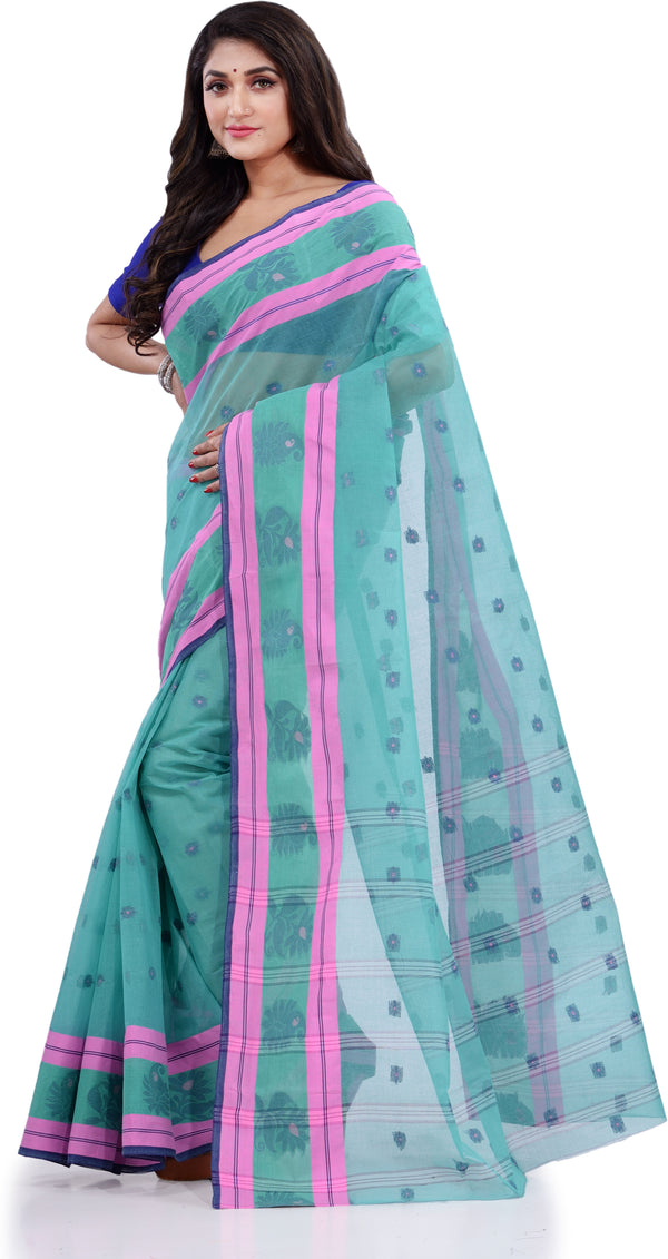 Desh Bidesh Woven Handloom Pure Cotton Saree (Light Blue) - Distacart