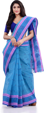 Thumbnail for Desh Bidesh Woven Handloom Pure Cotton Saree (Blue) - Distacart