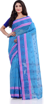 Thumbnail for Desh Bidesh Woven Handloom Pure Cotton Saree (Blue) - Distacart