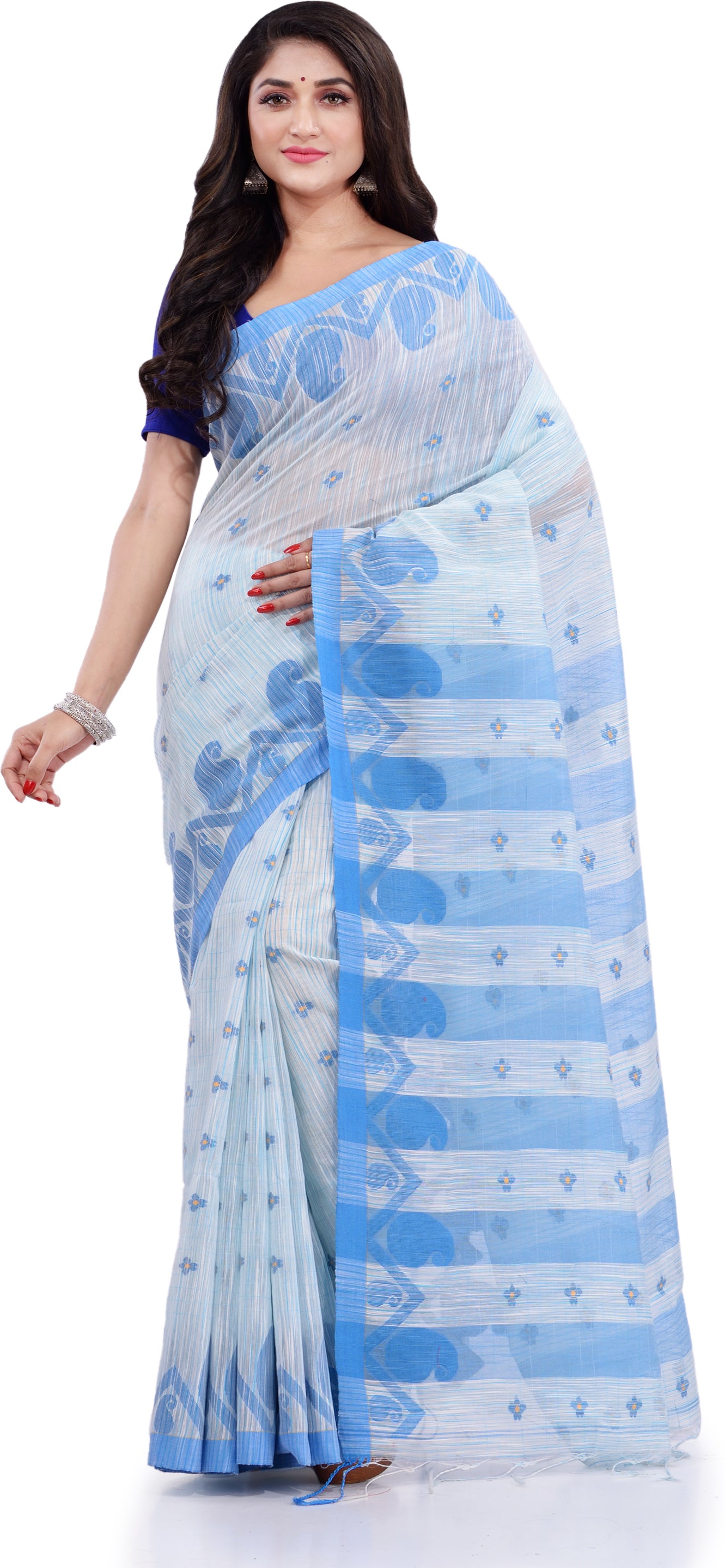 Desh Bidesh Woven Handloom Pure Cotton Saree (White) - Distacart