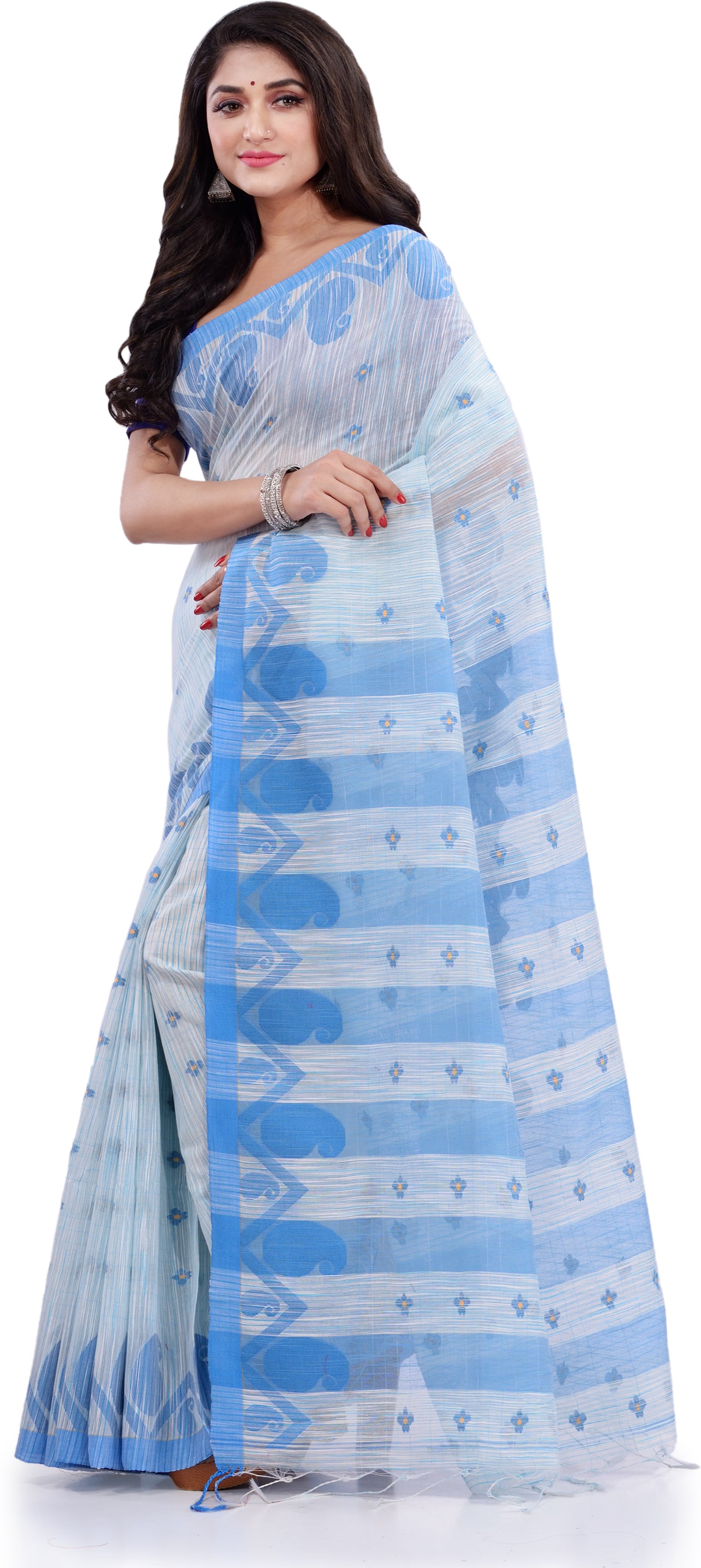 Desh Bidesh Woven Handloom Pure Cotton Saree (White) - Distacart