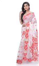 Thumbnail for Desh Bidesh Woven Jamdani Handloom Pure Cotton Saree (Red) - Distacart