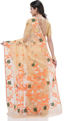 Thumbnail for Desh Bidesh Woven Jamdani Handloom Pure Cotton Saree (Orange) - Distacart