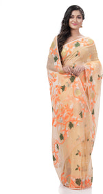 Thumbnail for Desh Bidesh Woven Jamdani Handloom Pure Cotton Saree (Orange) - Distacart