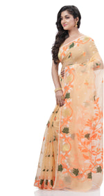 Thumbnail for Desh Bidesh Woven Jamdani Handloom Pure Cotton Saree (Orange) - Distacart