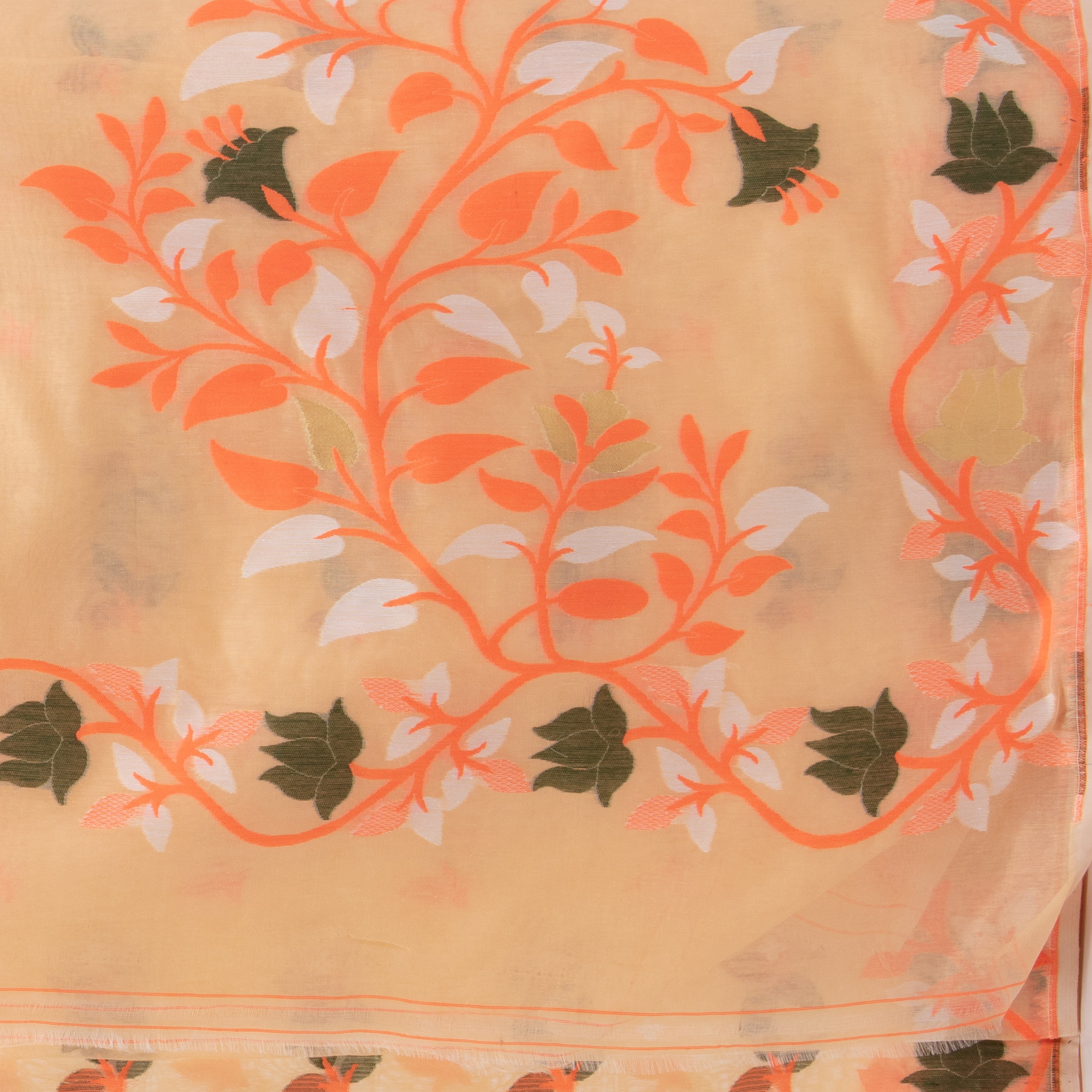 Desh Bidesh Woven Jamdani Handloom Pure Cotton Saree (Orange) - Distacart