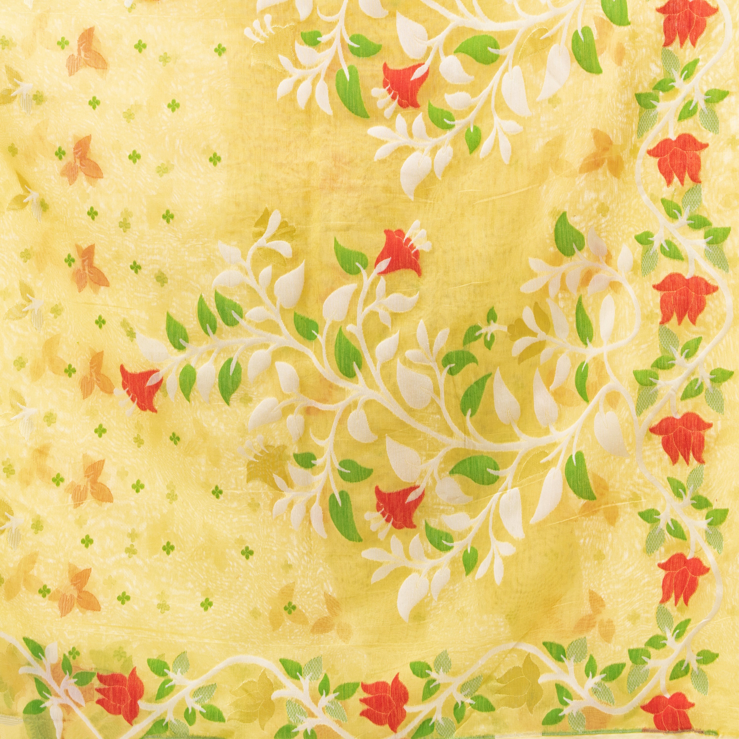 Desh Bidesh Embellished Jamdani Handloom Pure Cotton Saree (Yellow) - Distacart