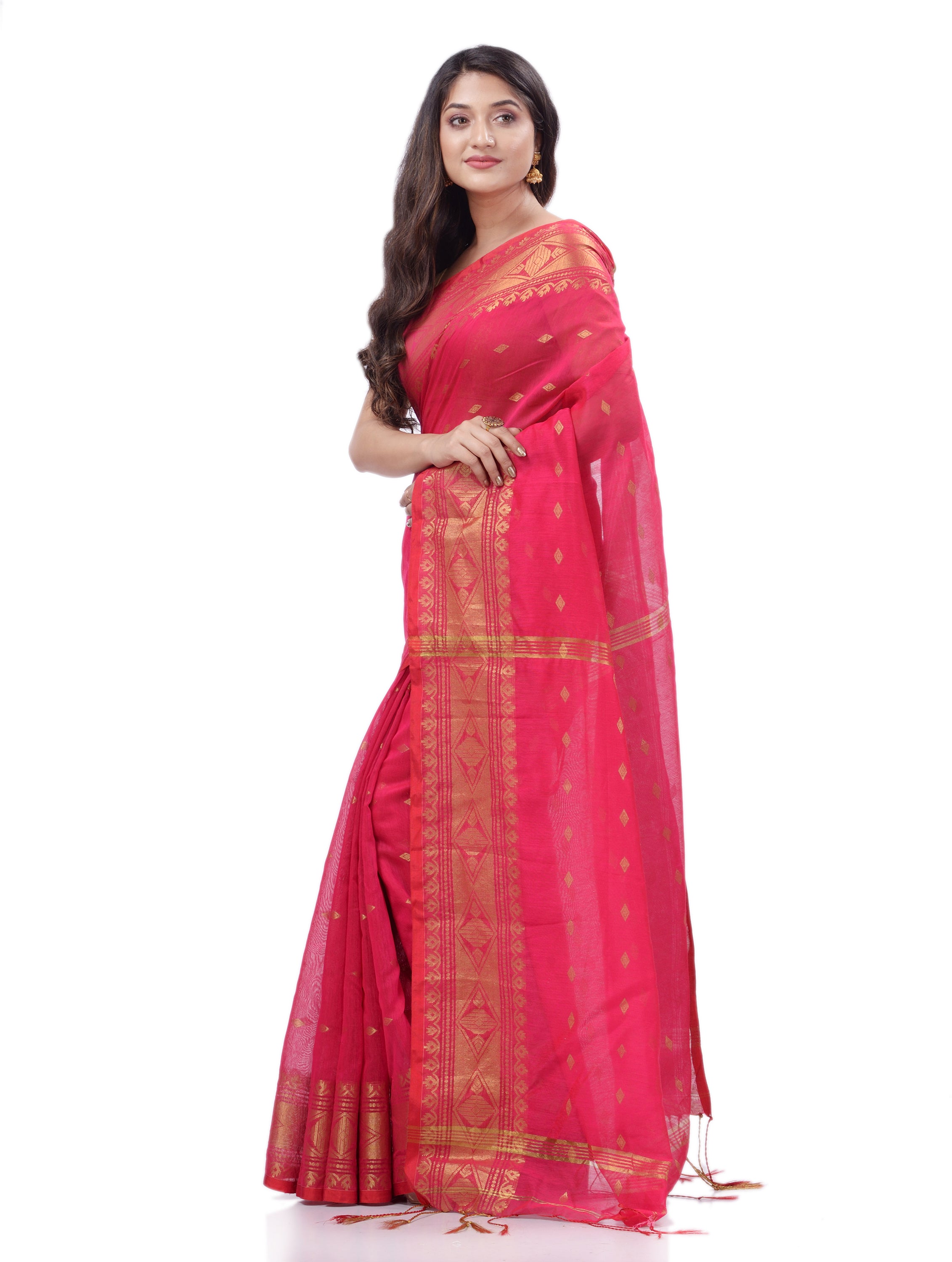 Desh Bidesh Woven Handloom Pure Cotton Saree (Pink) - Distacart