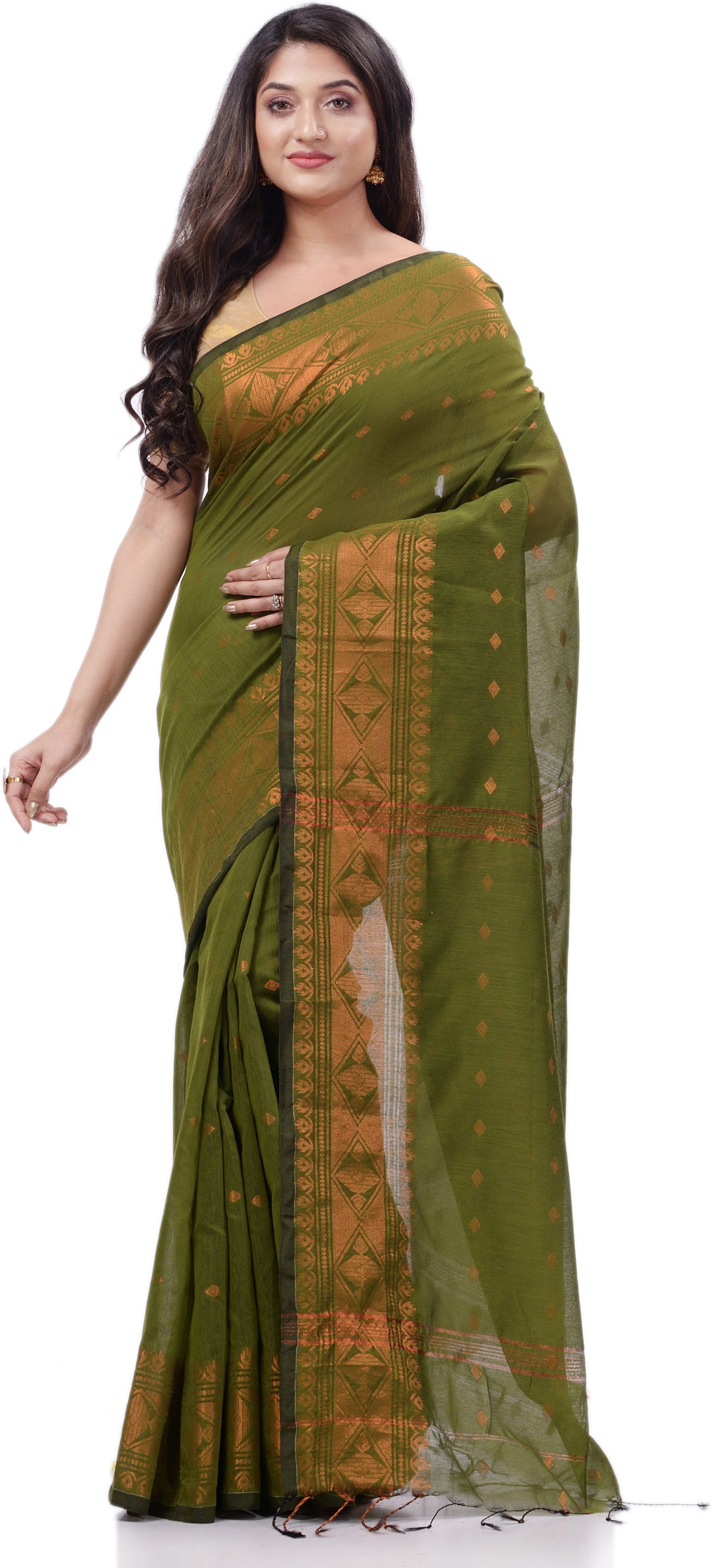 Desh Bidesh Woven Handloom Pure Cotton Saree (Green) - Distacart