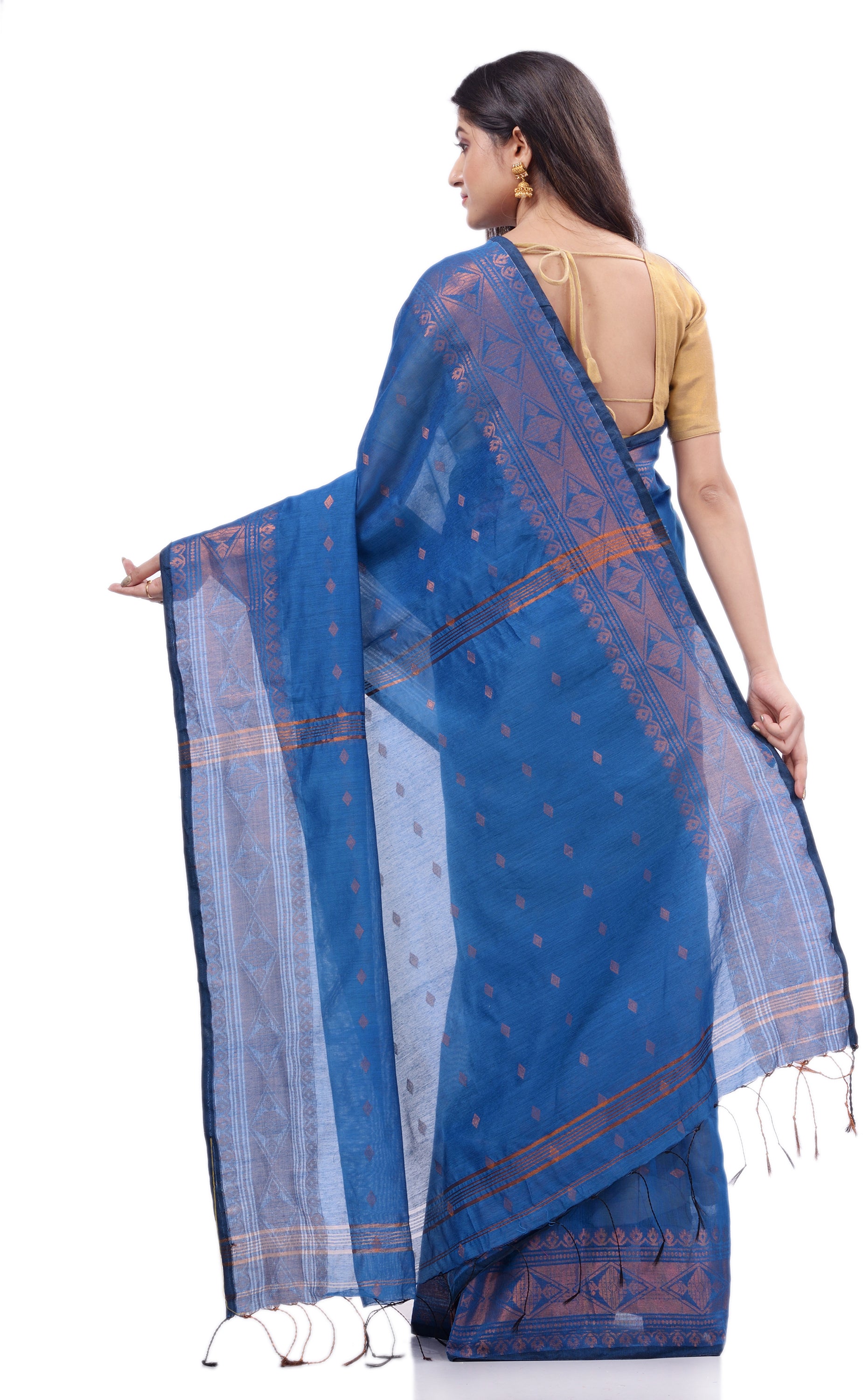 Desh Bidesh Woven Handloom Pure Cotton Saree (Light Blue) - Distacart