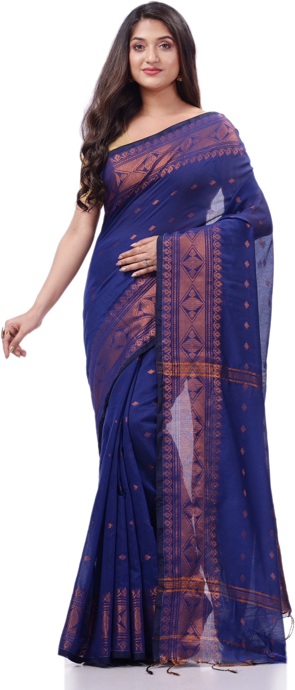 Desh Bidesh Woven Handloom Pure Cotton Saree (Blue) - Distacart