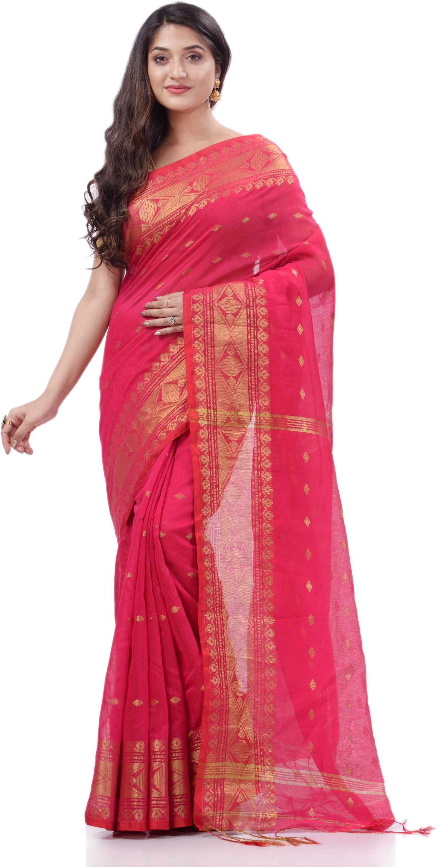 Desh Bidesh Woven Handloom Pure Cotton Saree (Pink) - Distacart