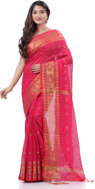 Desh Bidesh Woven Handloom Pure Cotton Saree (Pink) - Distacart