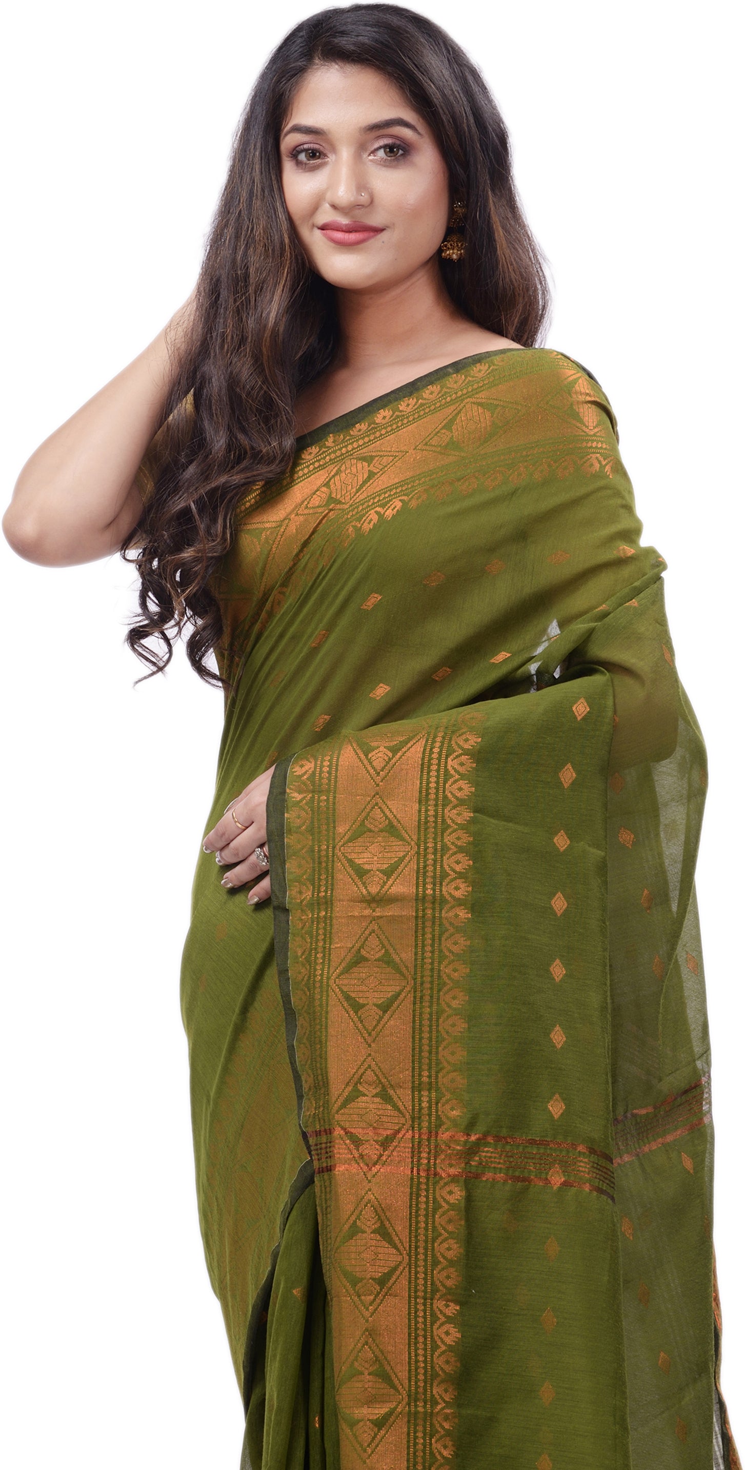 Desh Bidesh Woven Handloom Pure Cotton Saree (Green) - Distacart