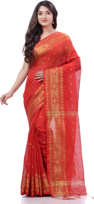 Desh Bidesh Woven Handloom Pure Cotton Saree (Red) - Distacart
