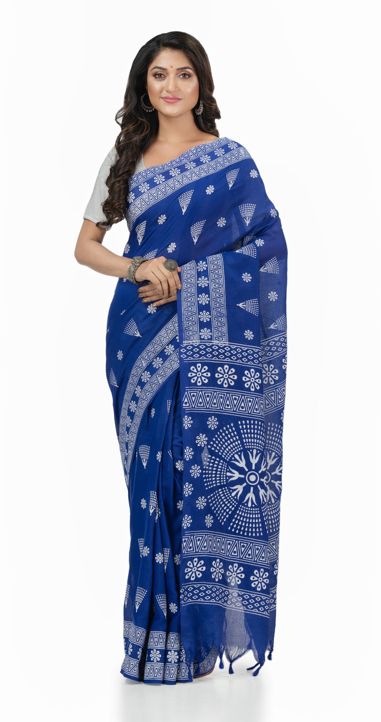 Desh Bidesh Woven Handloom Handloom Pure Cotton Saree (Blue) - Distacart