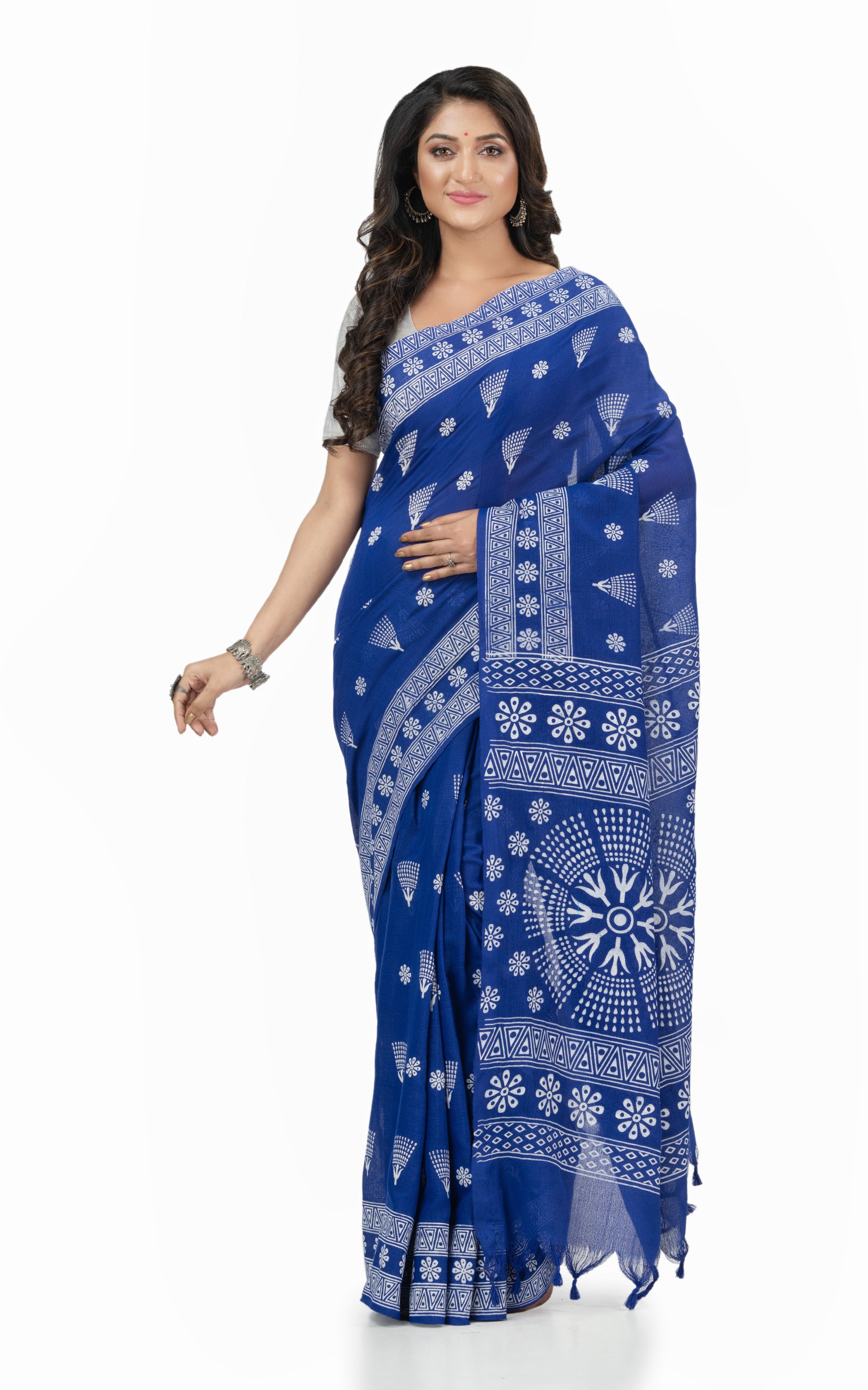Desh Bidesh Woven Handloom Handloom Pure Cotton Saree (Blue) - Distacart