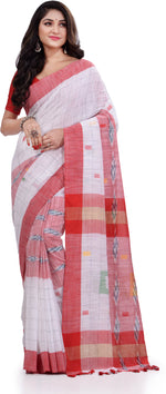 Thumbnail for Desh Bidesh Woven Handloom Pure Cotton Saree (White) - Distacart