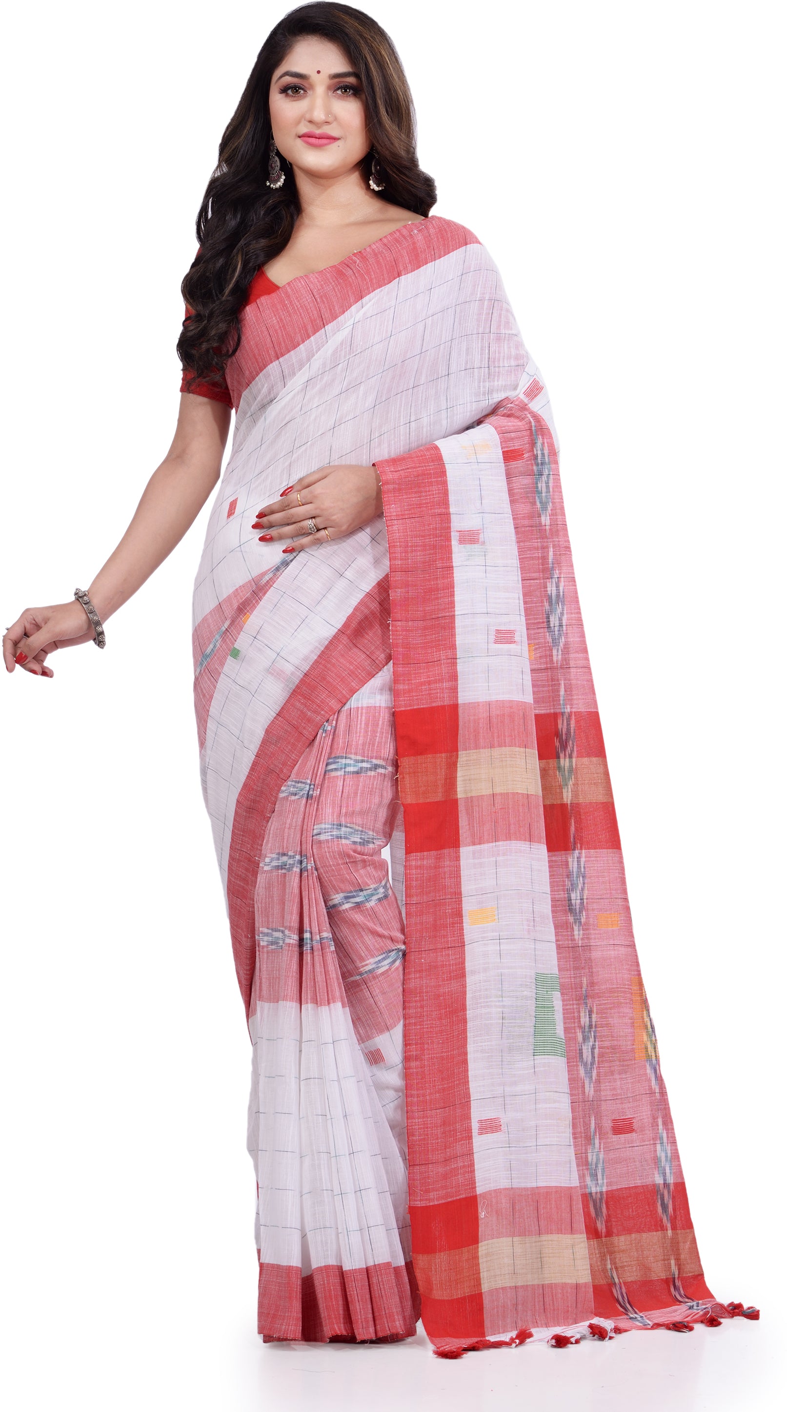Desh Bidesh Woven Handloom Pure Cotton Saree (White) - Distacart