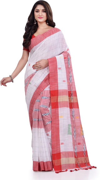 Desh Bidesh Woven Handloom Pure Cotton Saree (White) - Distacart